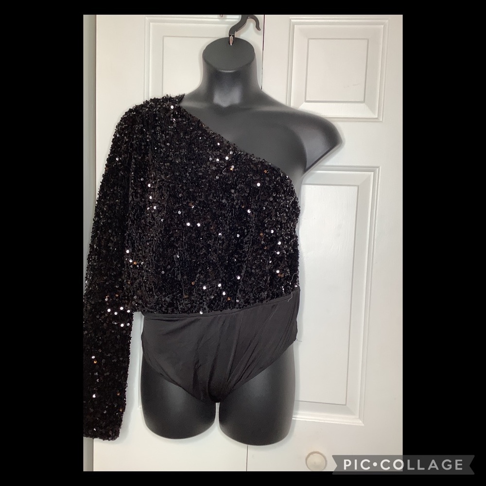 Plus Size Black Sequin Bodysuit